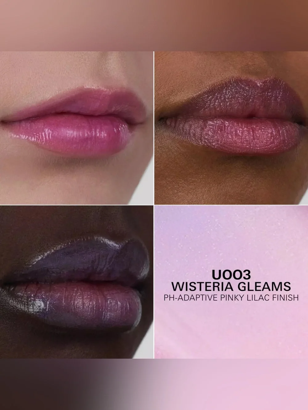 Prada Balm in U003 Wisteria Gleams PH Pinky Lilac Finish with Iridescent Shimmer